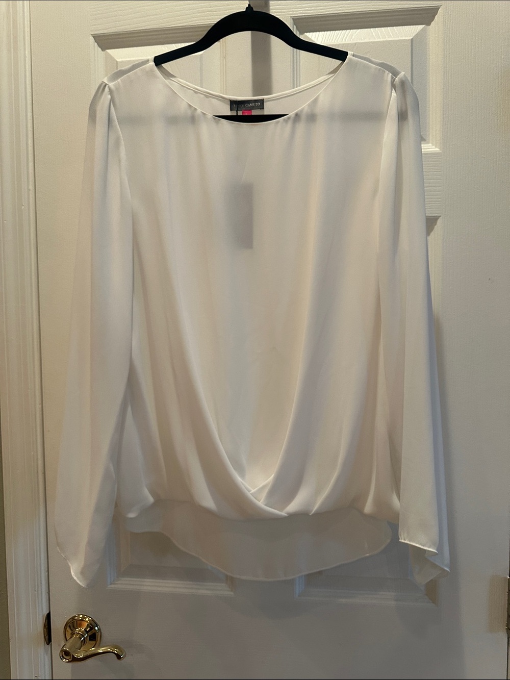Vince Camuto Ivory Draped Front Long-Sleeve Blouse